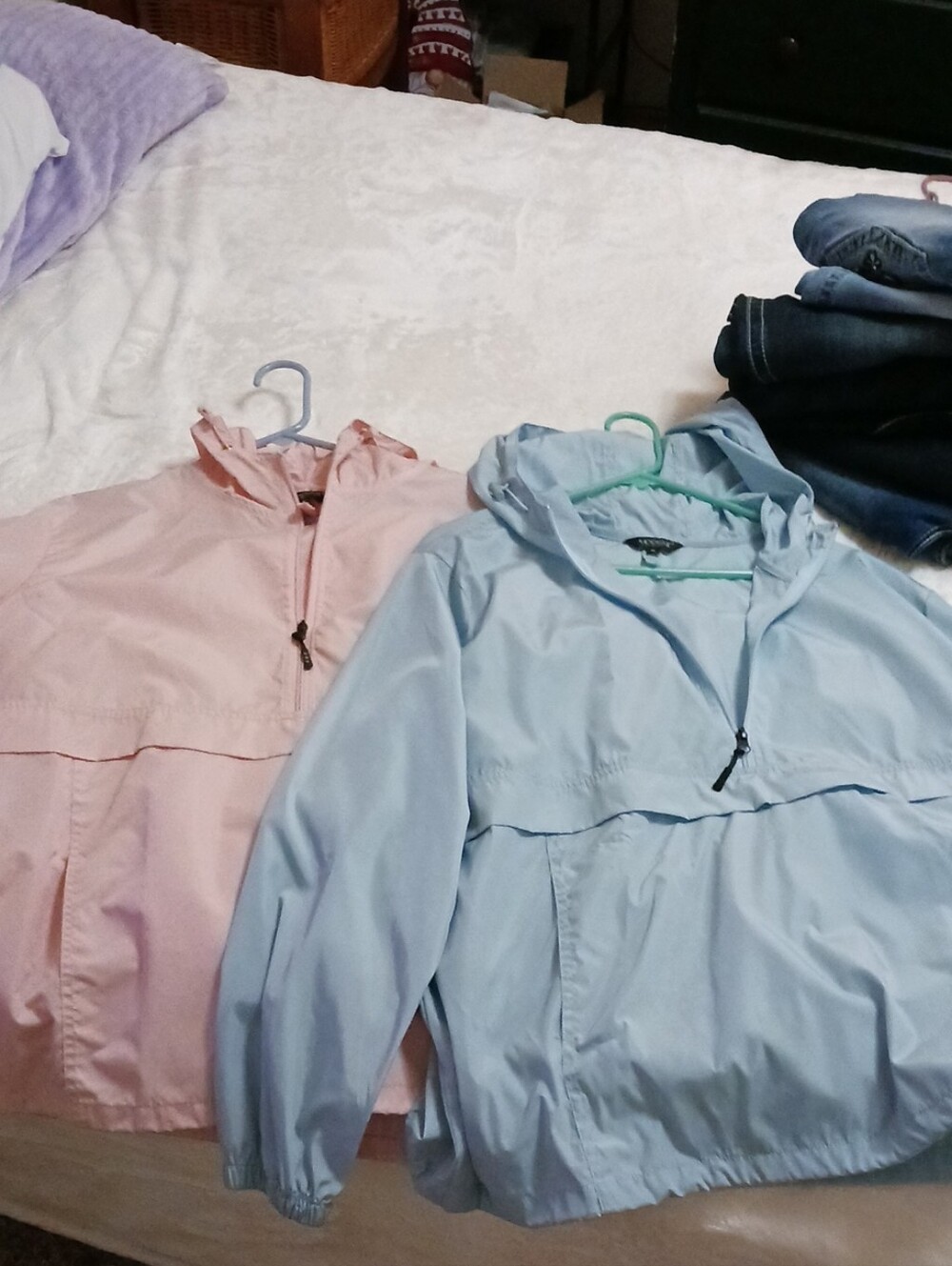 Men's Light Blue And Light Pink Hooded Windbreaker Jackets